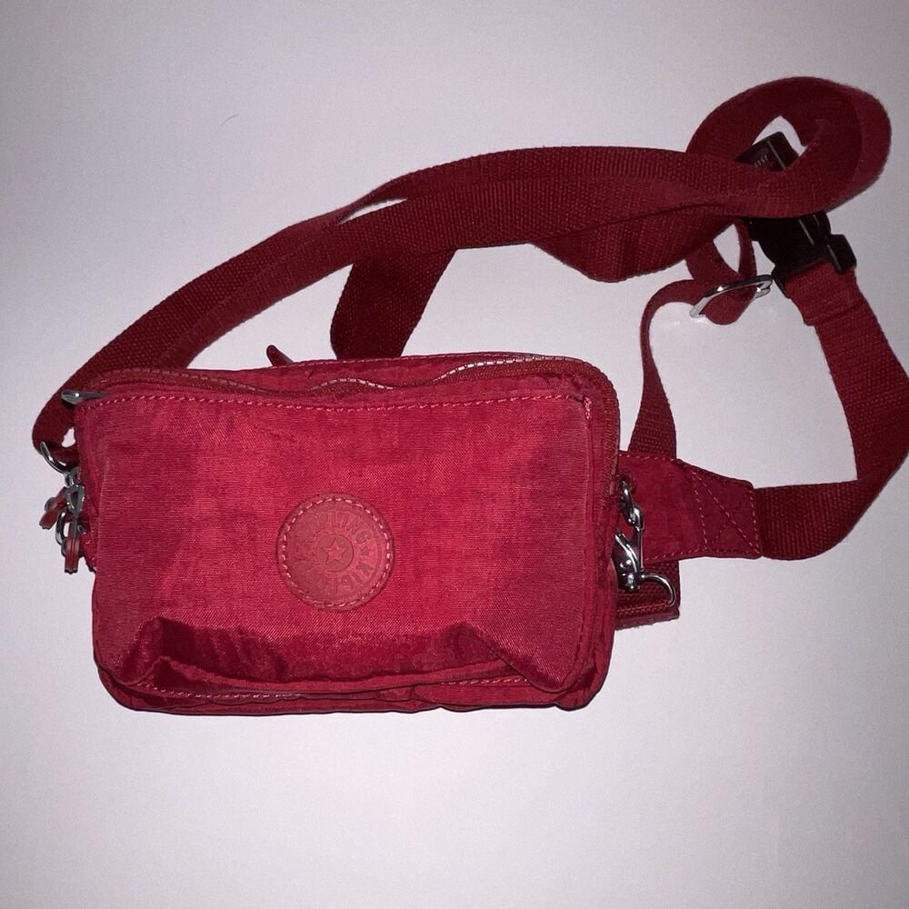 Kipling Convertible Crossbody Bag Belt Waist Pack Maroon Compartments Rectangle